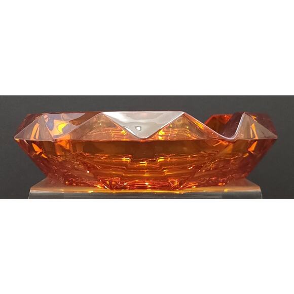 Viking Ashtray VTG Persimmon Orange Diamond Point 8 1/2" Heavy - Picture 7 of 10